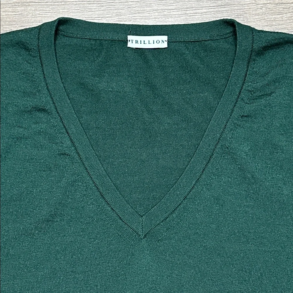 Trillion Estivo Cashmere Silk‎ Lightweight V-Neck Long Sleeve Sweater Green XL